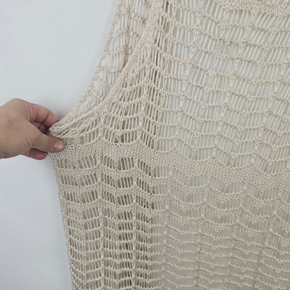 Boho Fringe Crochet Eyelet Lace Beige Longline Festival Hippy Fairy Cardigan XXL - Picture 4 of 10